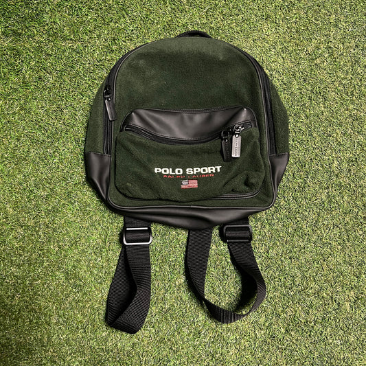 Y2K Polo Sport Ralph Lauren Green Felt Backpack USED v16373