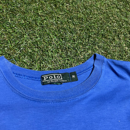 Y2K Polo Ralph Lauren Blue Pocket Tee Size Medium USED v16401