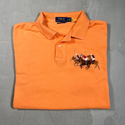 Polo Ralph Lauren 3 Racing Horses Orange Polo Tee Size Large USED v19783