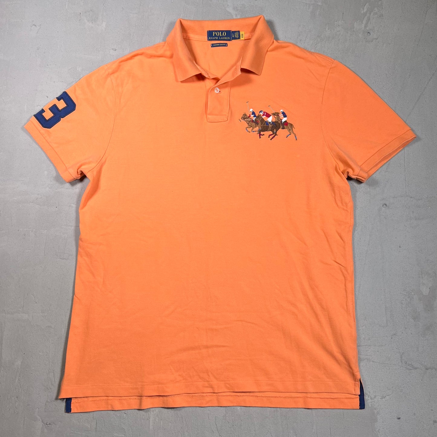 Polo Ralph Lauren 3 Racing Horses Orange Polo Tee Size Large USED v19783