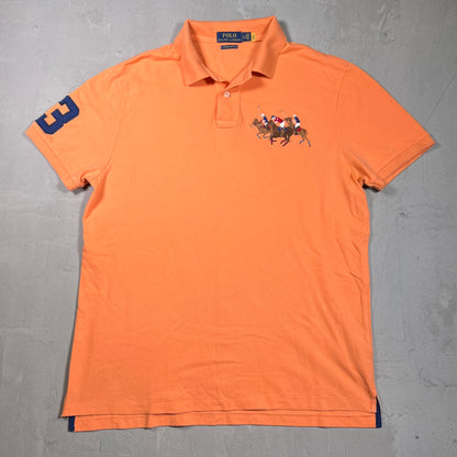 Polo Ralph Lauren 3 Racing Horses Orange Polo Tee Size Large USED v19783