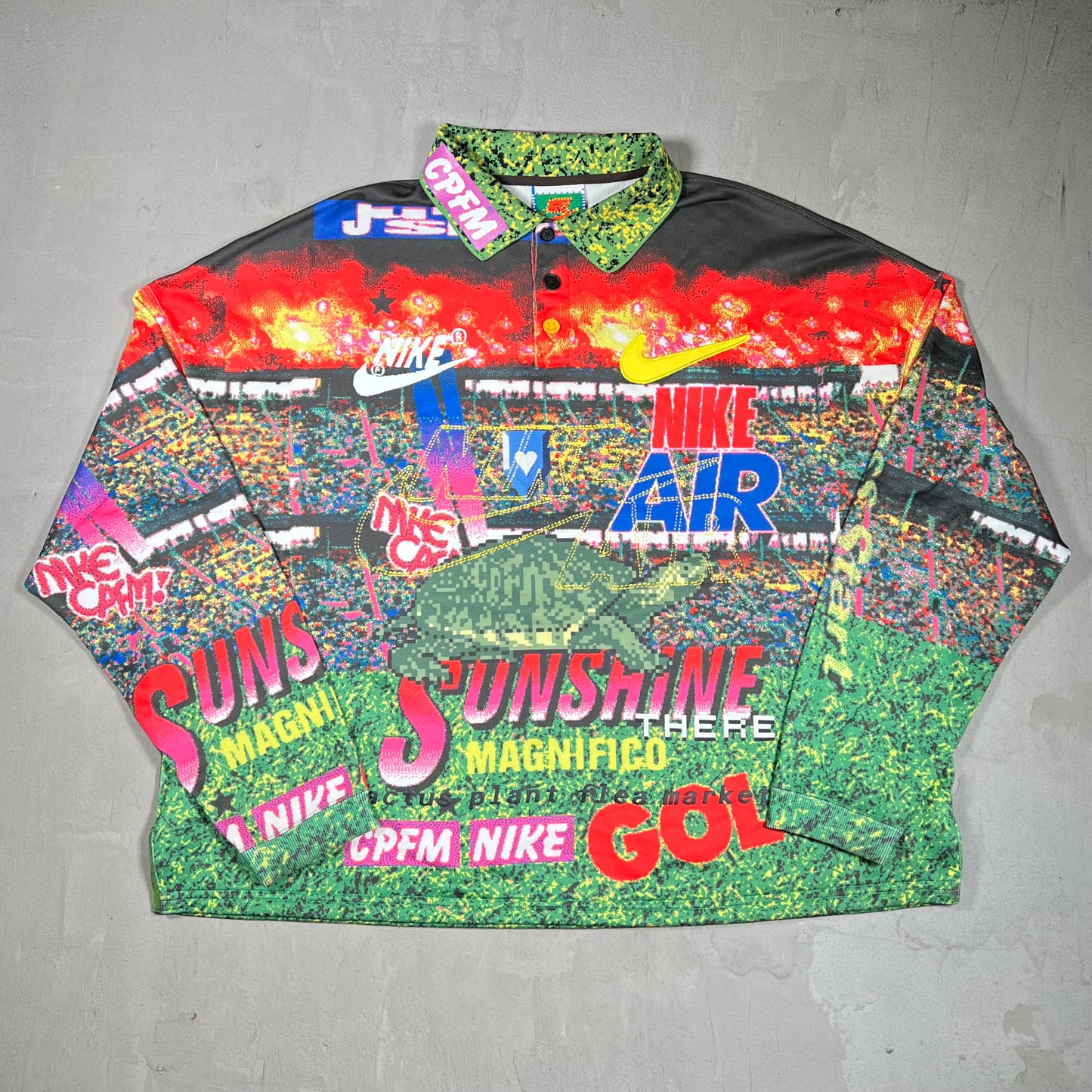 Nike CPFM Multicolor AOP Longsleeve Polo Size XL USED x17928