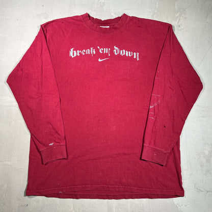 Y2K Nike Silver Tag Maroon "Break Em Down" Longsleeve Size Large USED v19804