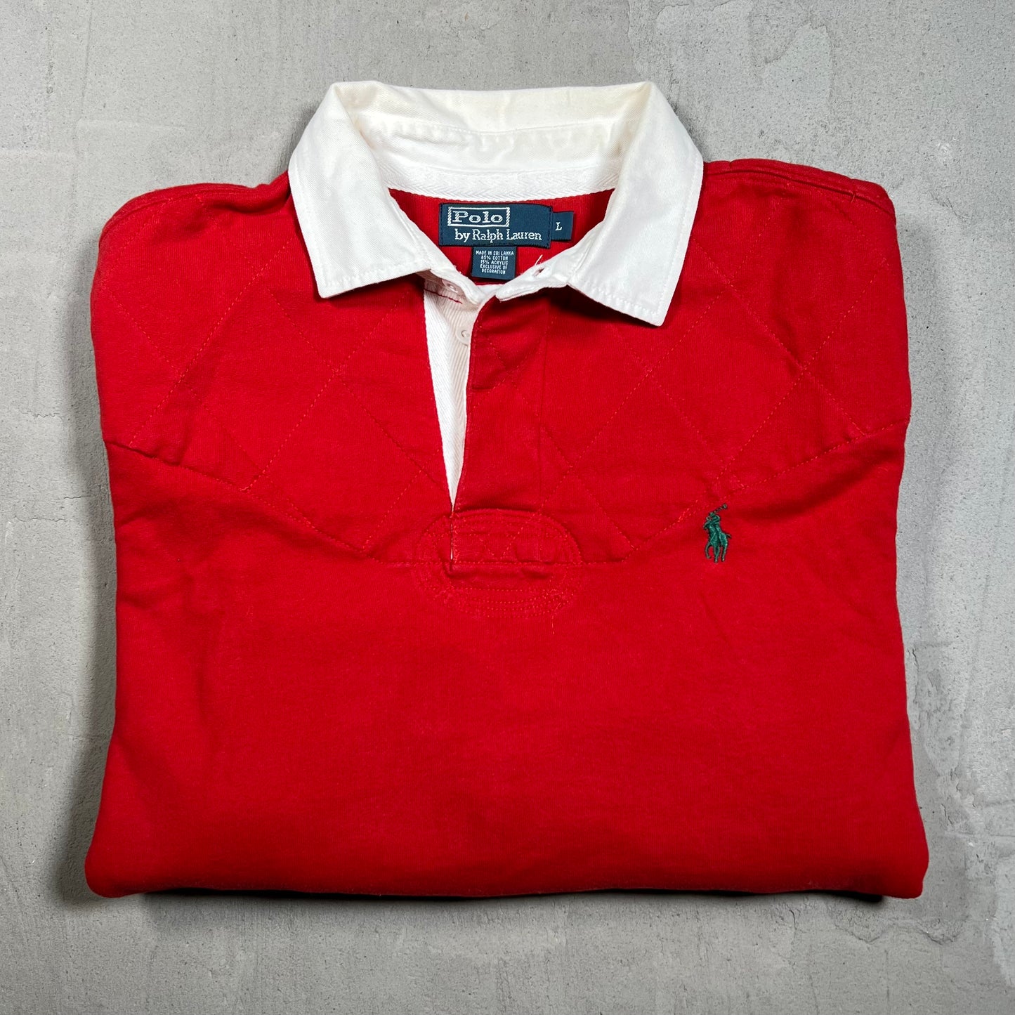 Y2K Polo Ralp Lauren Red Longlseeve Rugby Size Large USED v19798