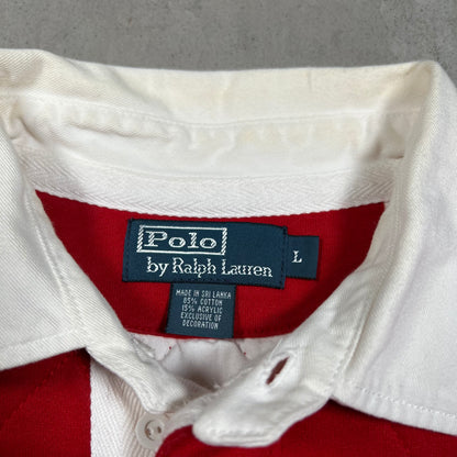 Y2K Polo Ralp Lauren Red Longlseeve Rugby Size Large USED v19798