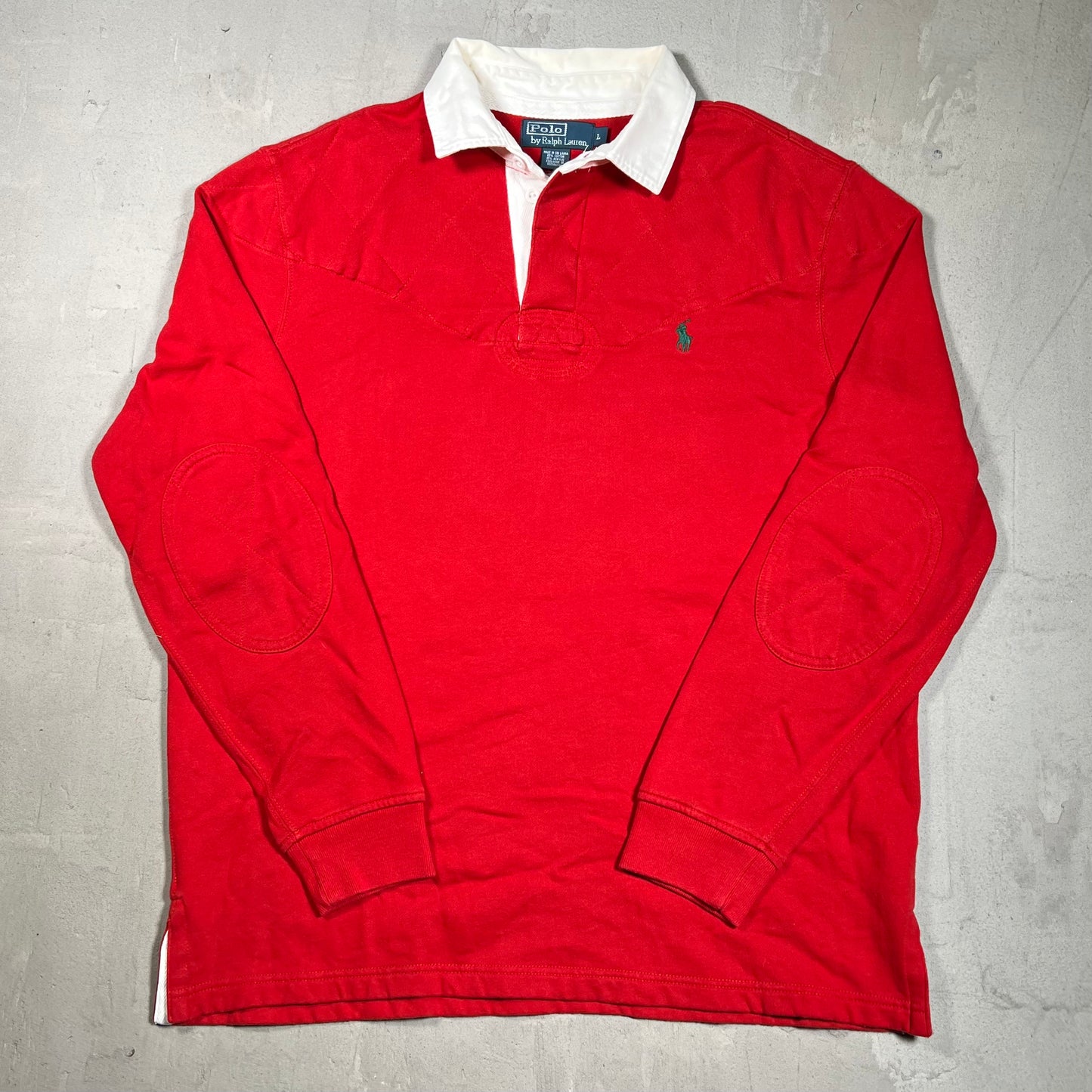 Y2K Polo Ralp Lauren Red Longlseeve Rugby Size Large USED v19798