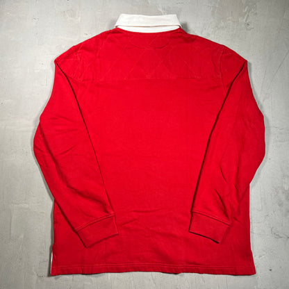 Y2K Polo Ralp Lauren Red Longlseeve Rugby Size Large USED v19798