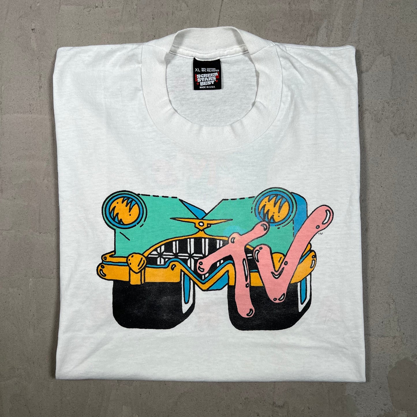 1986 MTV "Amuck in America" White Tee Size XL USED v19827