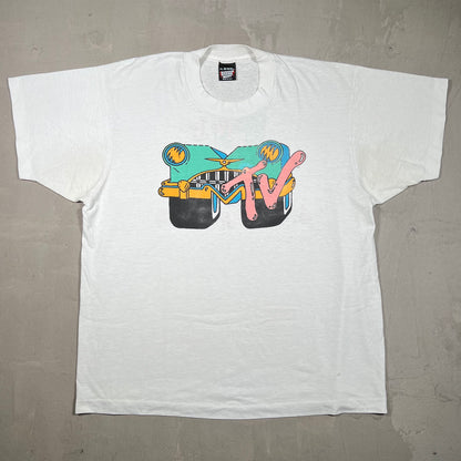 1986 MTV "Amuck in America" White Tee Size XL USED v19827