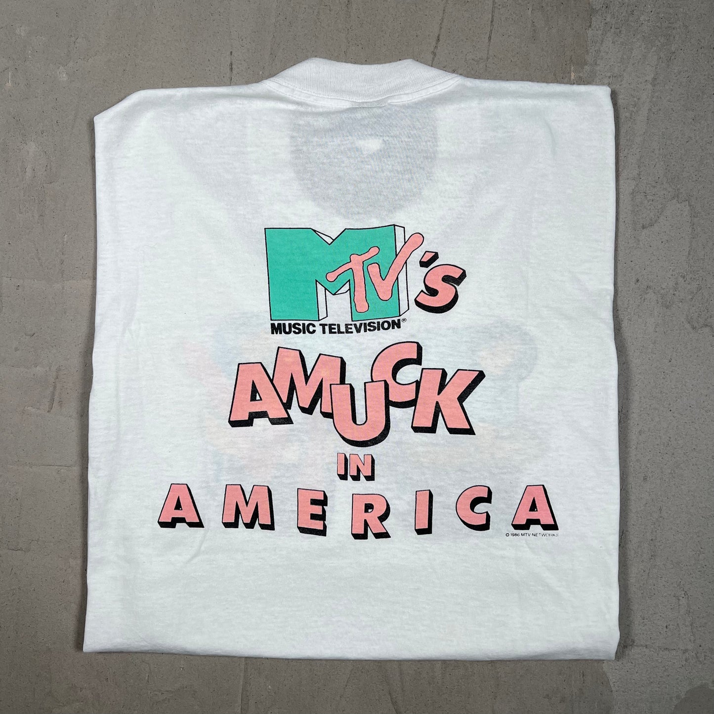 1986 MTV "Amuck in America" White Tee Size XL USED v19827