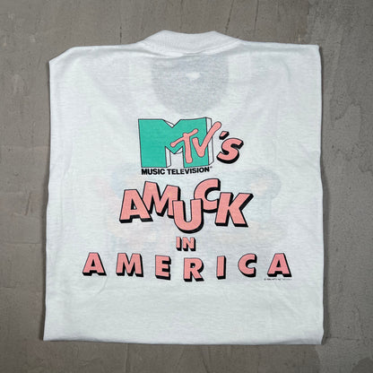 1986 MTV "Amuck in America" White Tee Size XL USED v19827