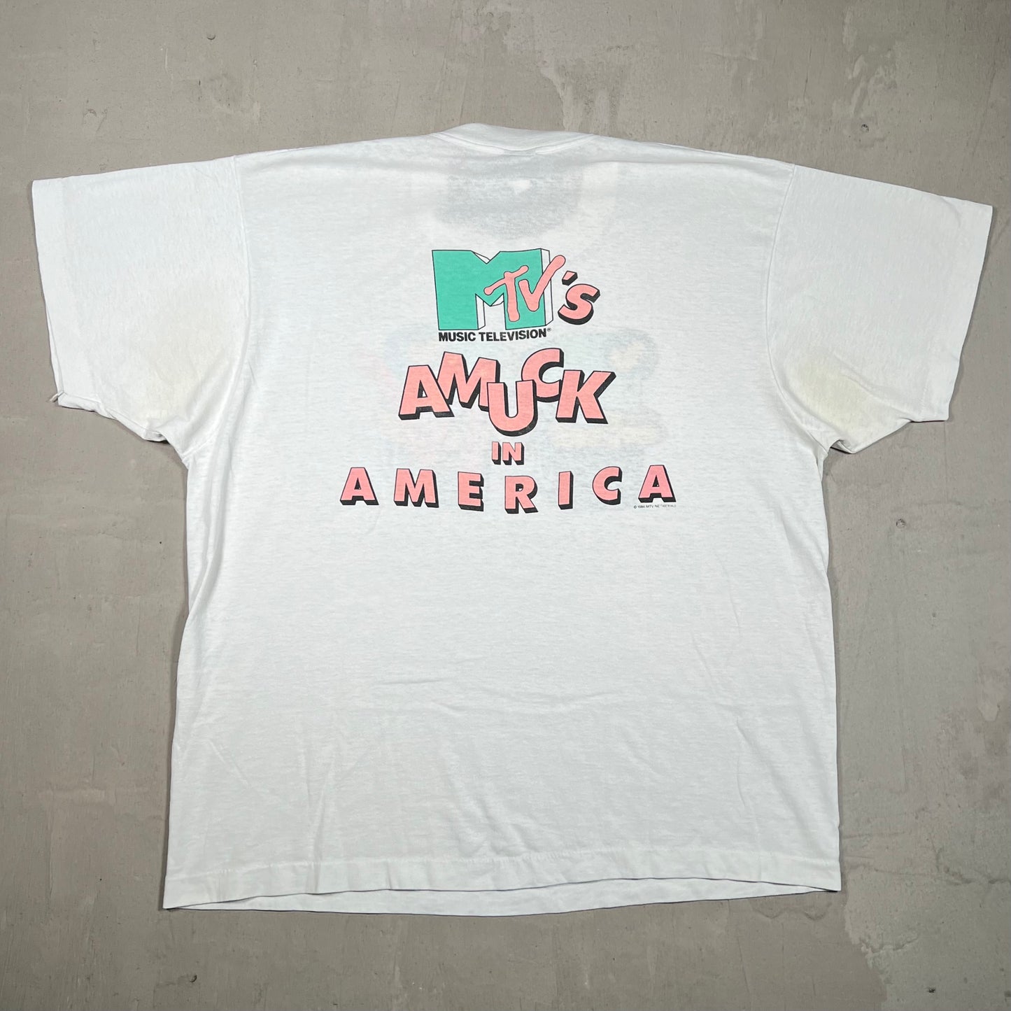 1986 MTV "Amuck in America" White Tee Size XL USED v19827