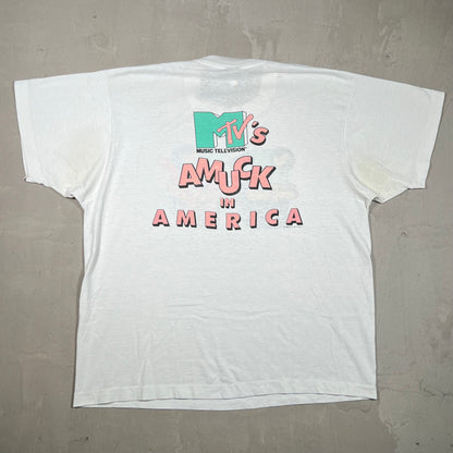 1986 MTV "Amuck in America" White Tee Size XL USED v19827