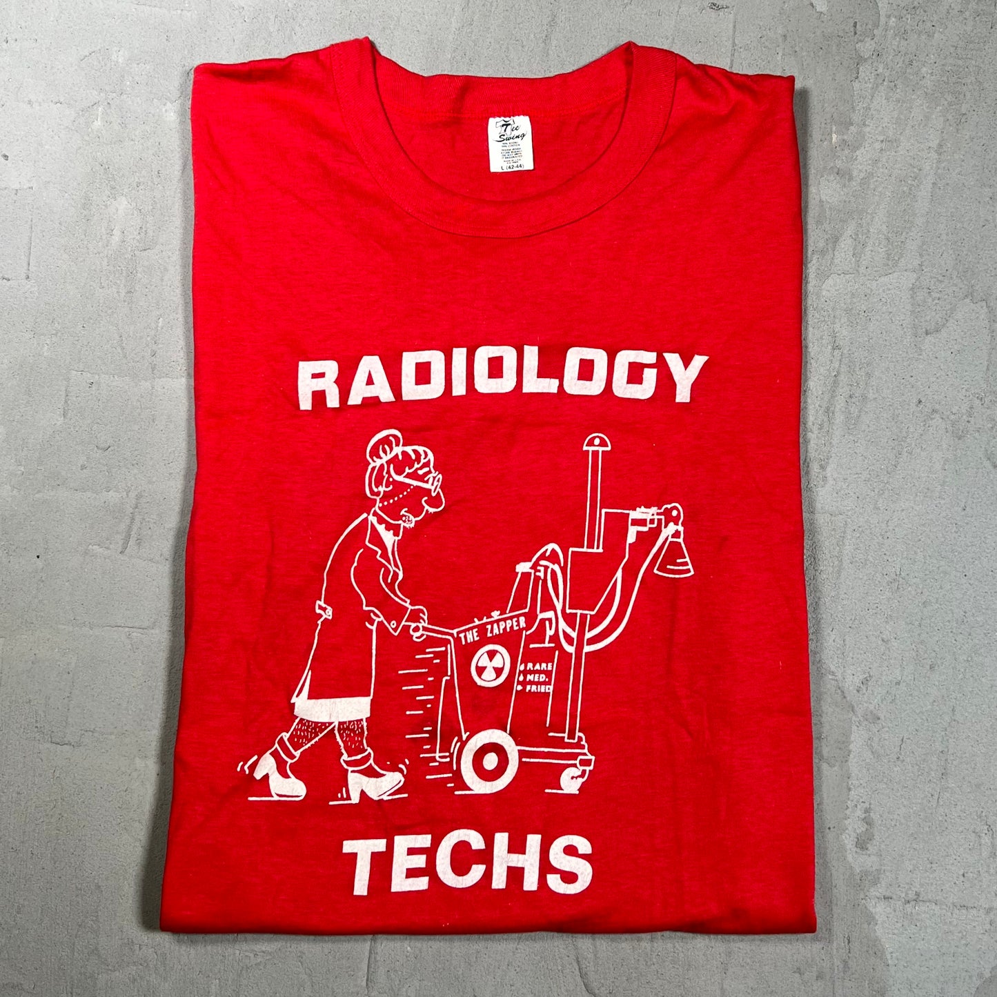 1980s "Radiology" Red Humor Tee Size Large USED v19834