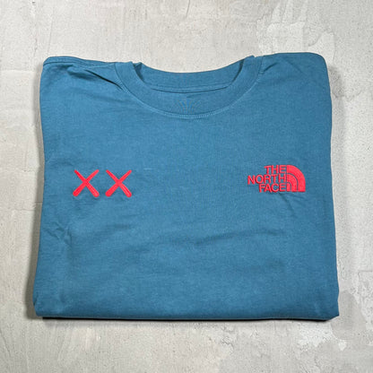 Kaws North Face Double X Teal Longsleeve Size Medium USED x17993