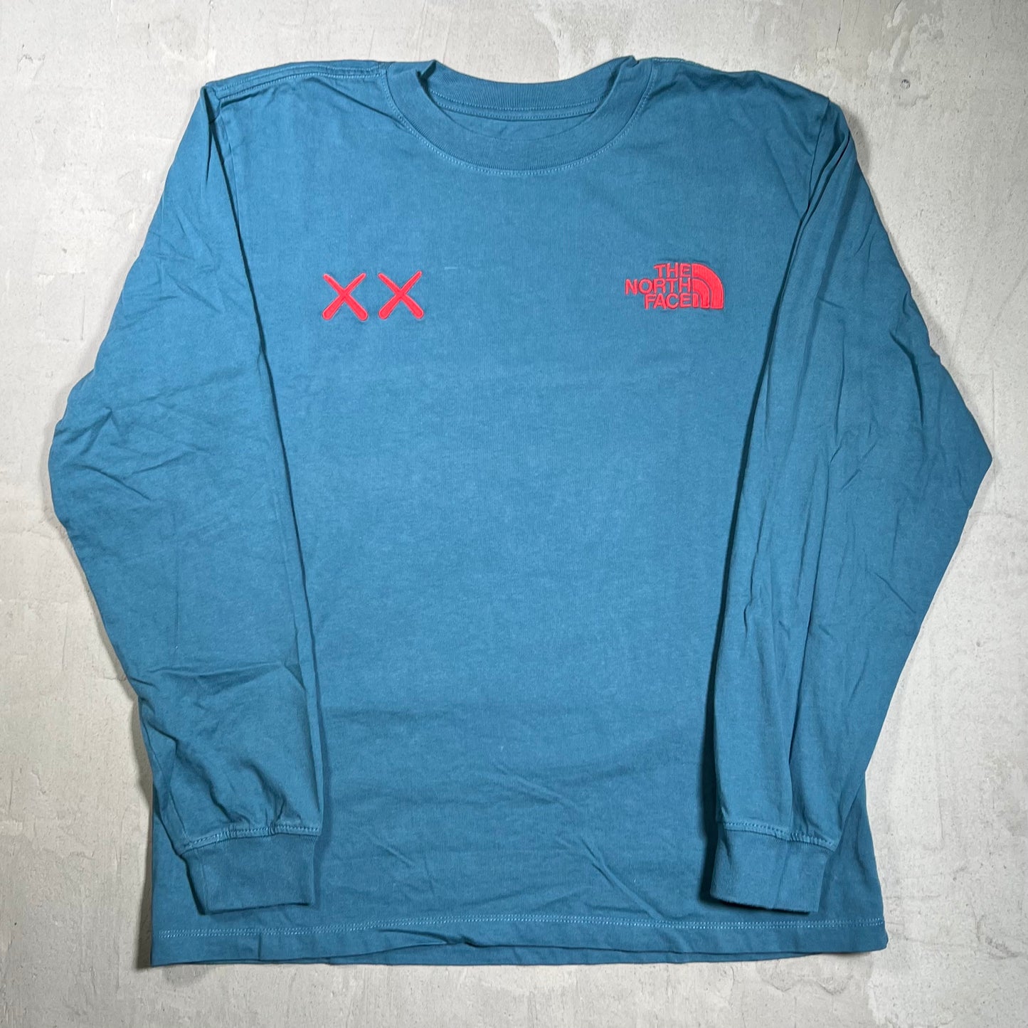 Kaws North Face Double X Teal Longsleeve Size Medium USED x17993