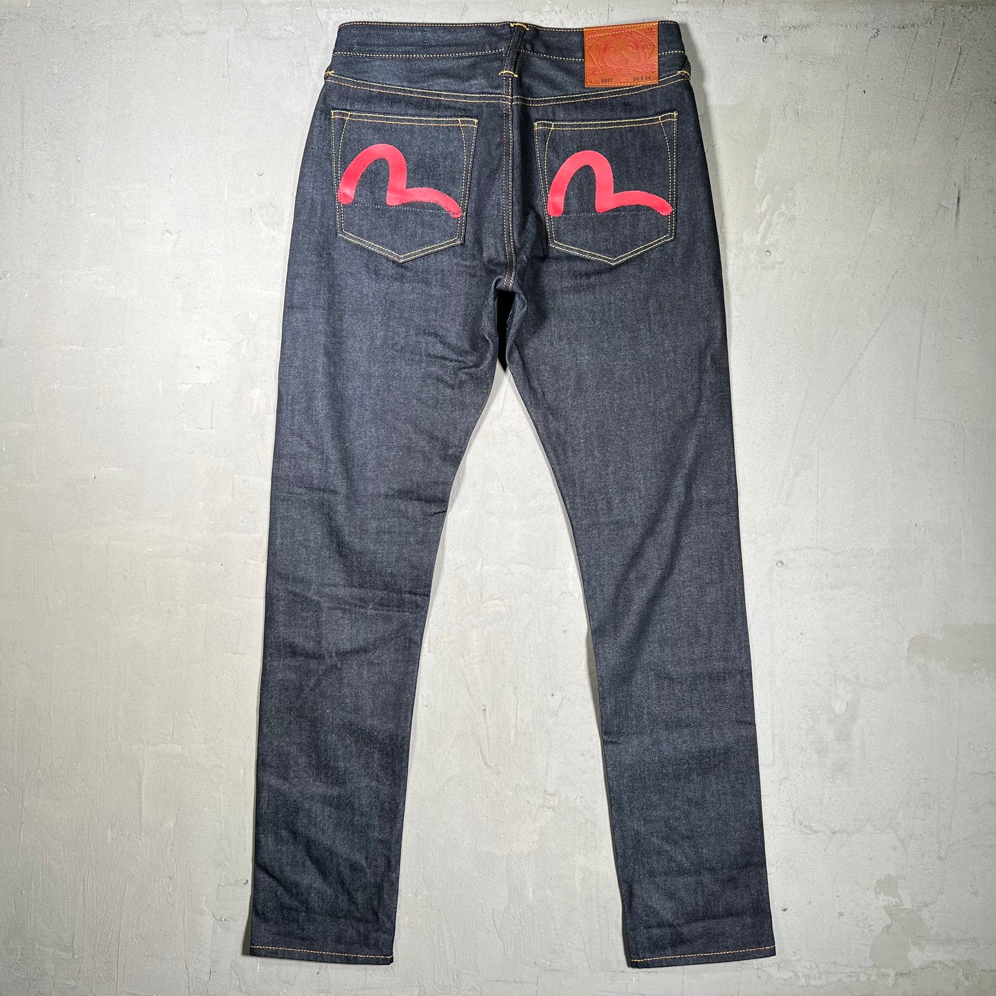 Evisu Red Logo Dark Blue Jeans Size 30x34 USED x17999