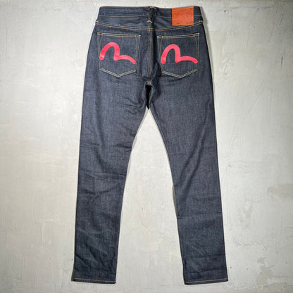 Evisu Red Logo Dark Blue Jeans Size 30x34 USED x17999