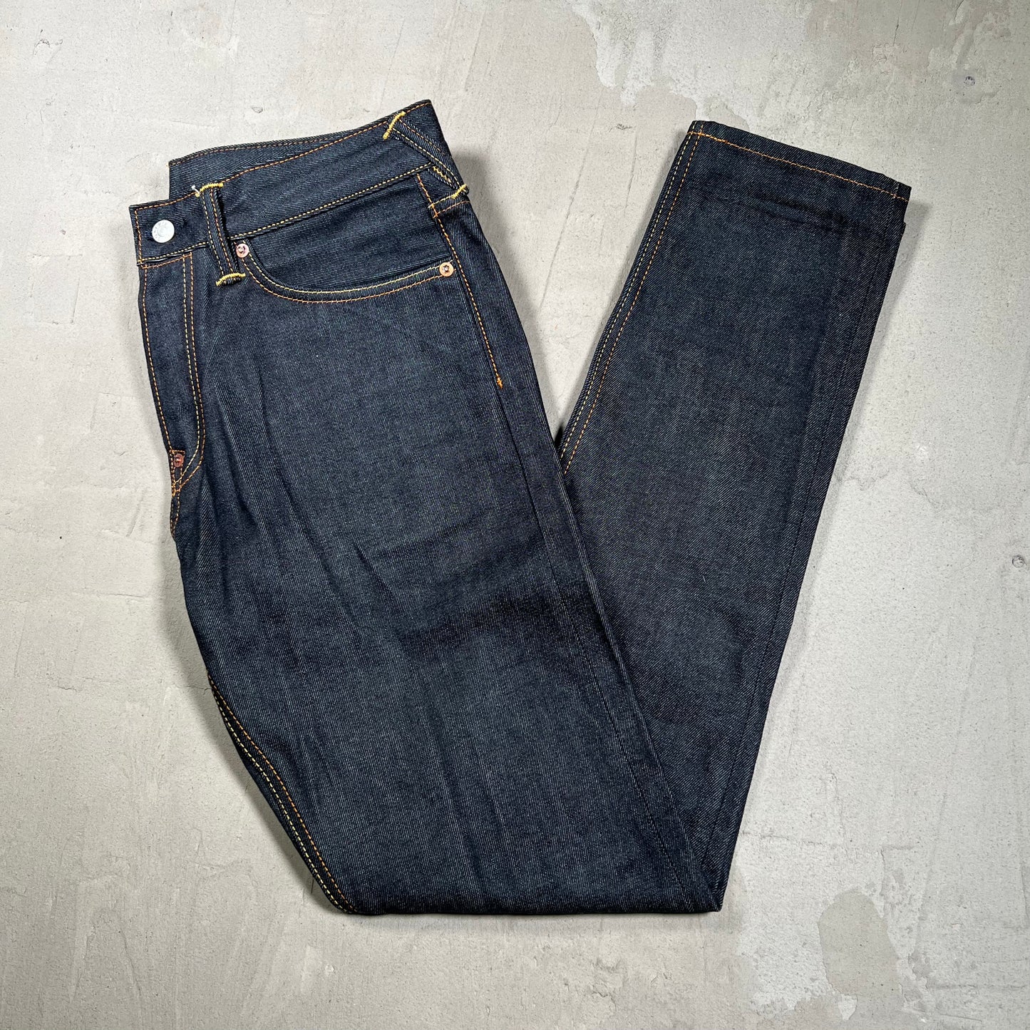 Evisu Yellow Logo Dark Blue Jeans Size 30x34 USED x18000