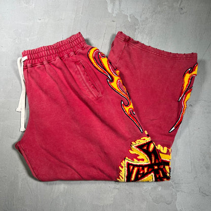 Vale Red Flames Red Sweatpants Size Large USED x17883