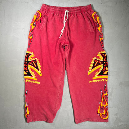 Vale Red Flames Red Sweatpants Size Large USED x17883