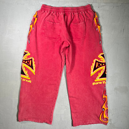 Vale Red Flames Red Sweatpants Size Large USED x17883