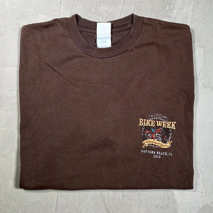 2010 Daytona Beach Bike Week Brown Tee Cropped Size XL USED v19815