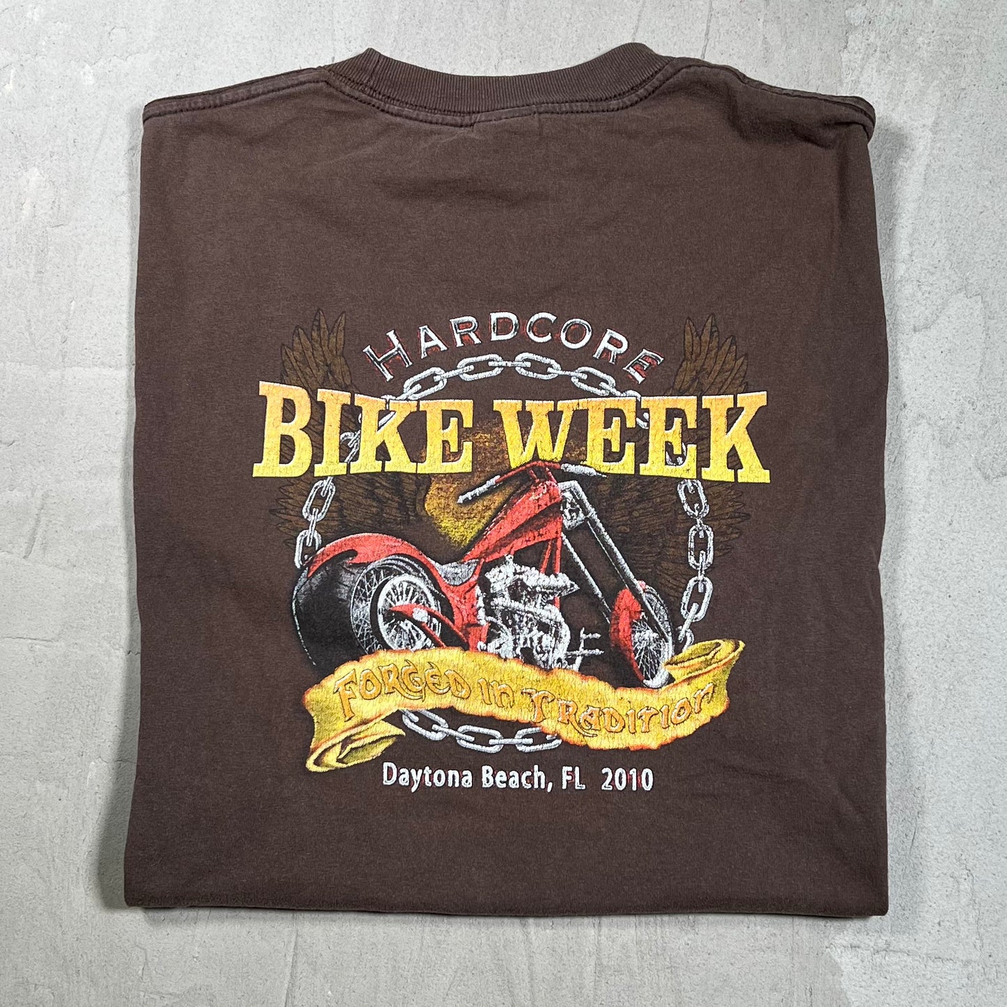 2010 Daytona Beach Bike Week Brown Tee Cropped Size XL USED v19815