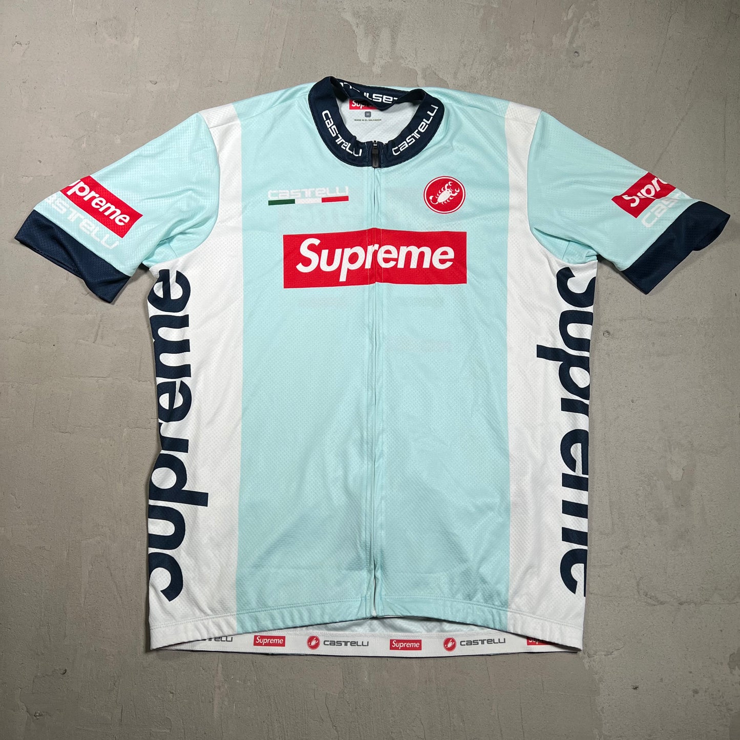 Supreme Castelli Cycliong Teal Biking Jersey Size Medium USED x17998