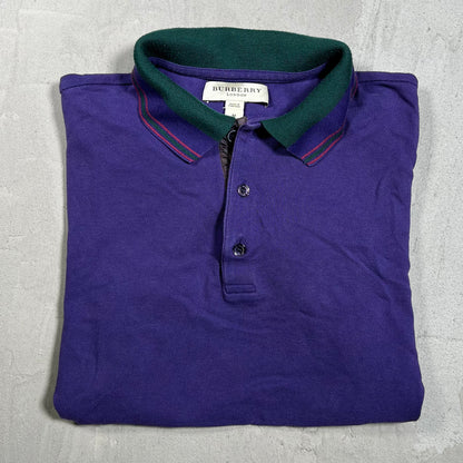 1990s Burberry Purple Polo Tee Size Medium USED v19814