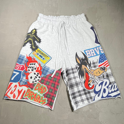 Bravest Patchwork Baggie Grey Shorts Size Medium USED x18036