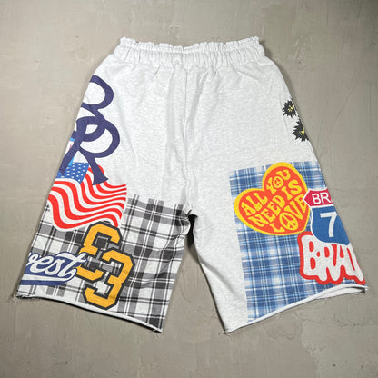 Bravest Patchwork Baggie Grey Shorts Size Medium USED x18036