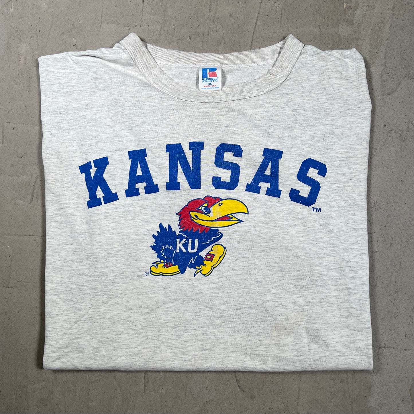 1990s Kansas Jayhawks Grey Russell Tee Size XL USED v19853