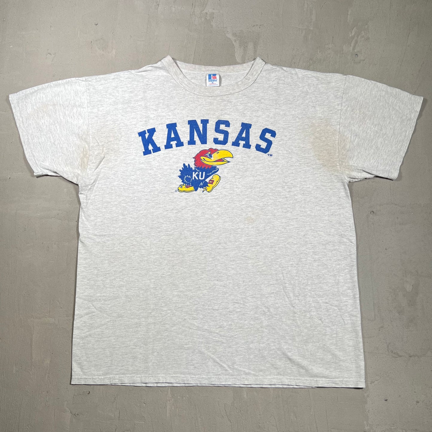 1990s Kansas Jayhawks Grey Russell Tee Size XL USED v19853