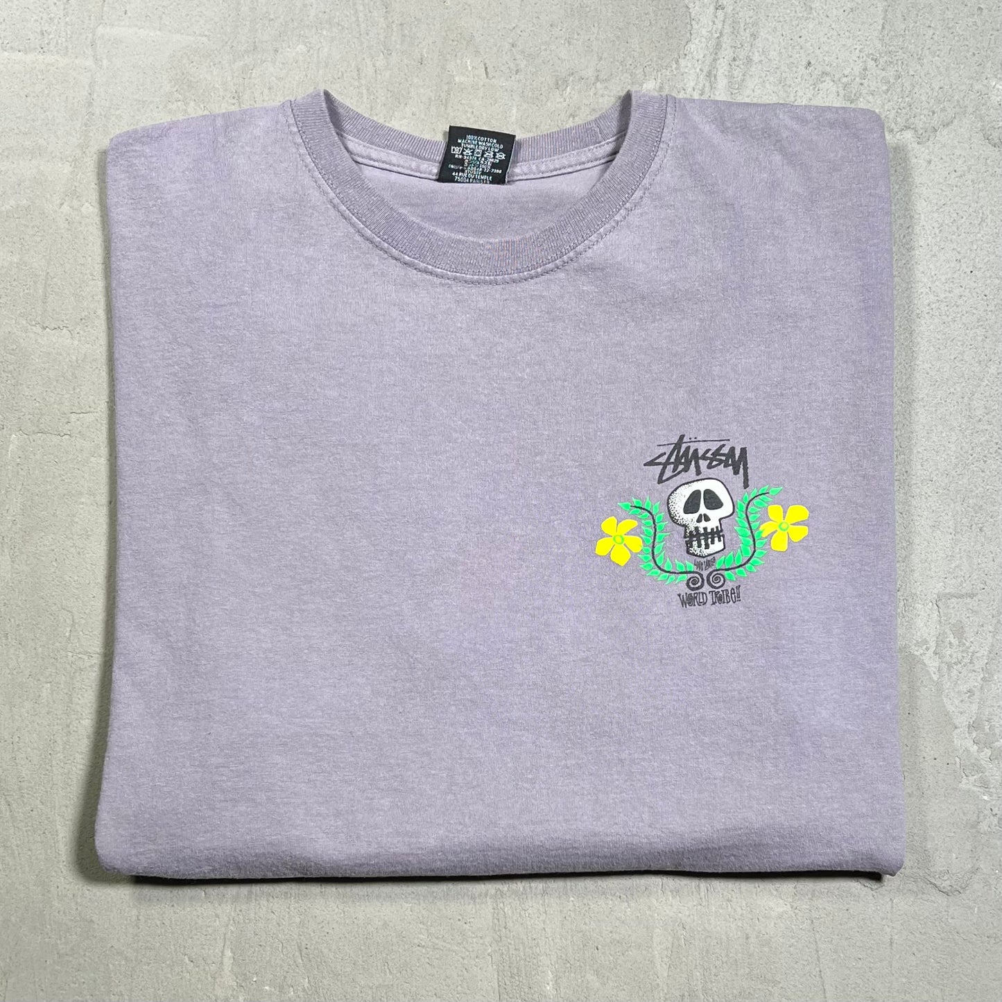 Stussy World Tribe Skull Purple Tee Size XL USED x18042