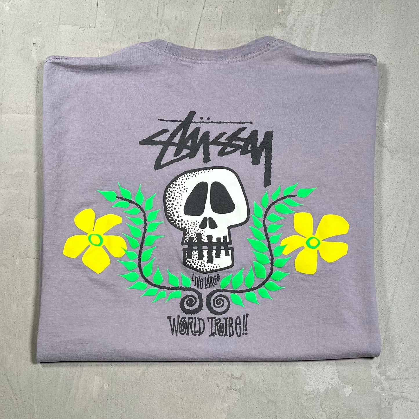 Stussy World Tribe Skull Purple Tee Size XL USED x18042