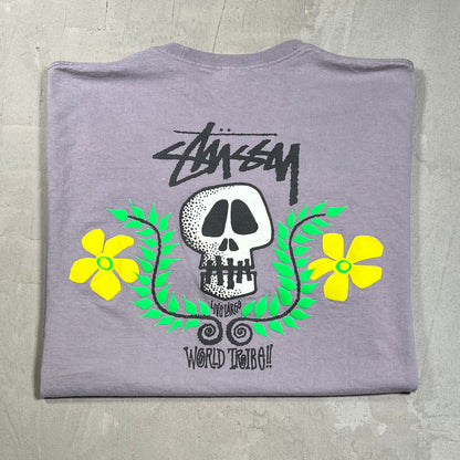 Stussy World Tribe Skull Purple Tee Size XL USED x18042