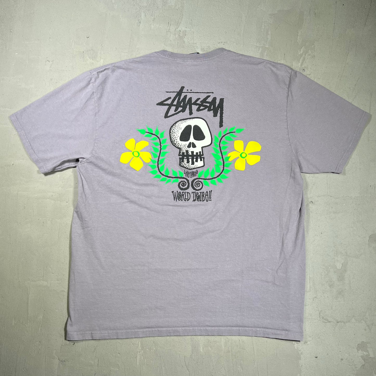 Stussy World Tribe Skull Purple Tee Size XL USED x18042