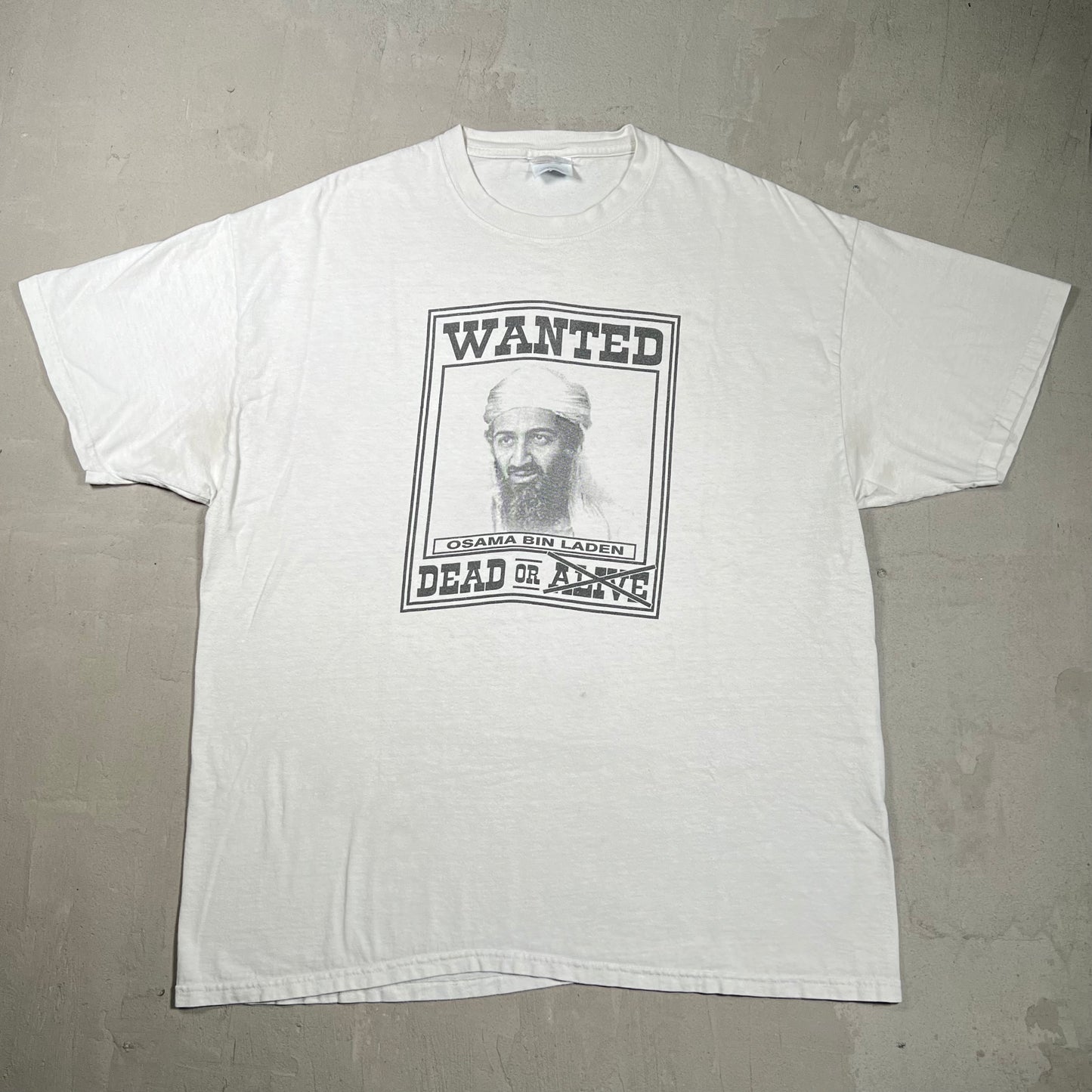 Y2K Osama Bin Laden Wanted Grey Tee Size XL USED v19810