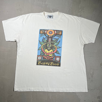 1990s Rusted Root White Band Tee Size XL USED v19855