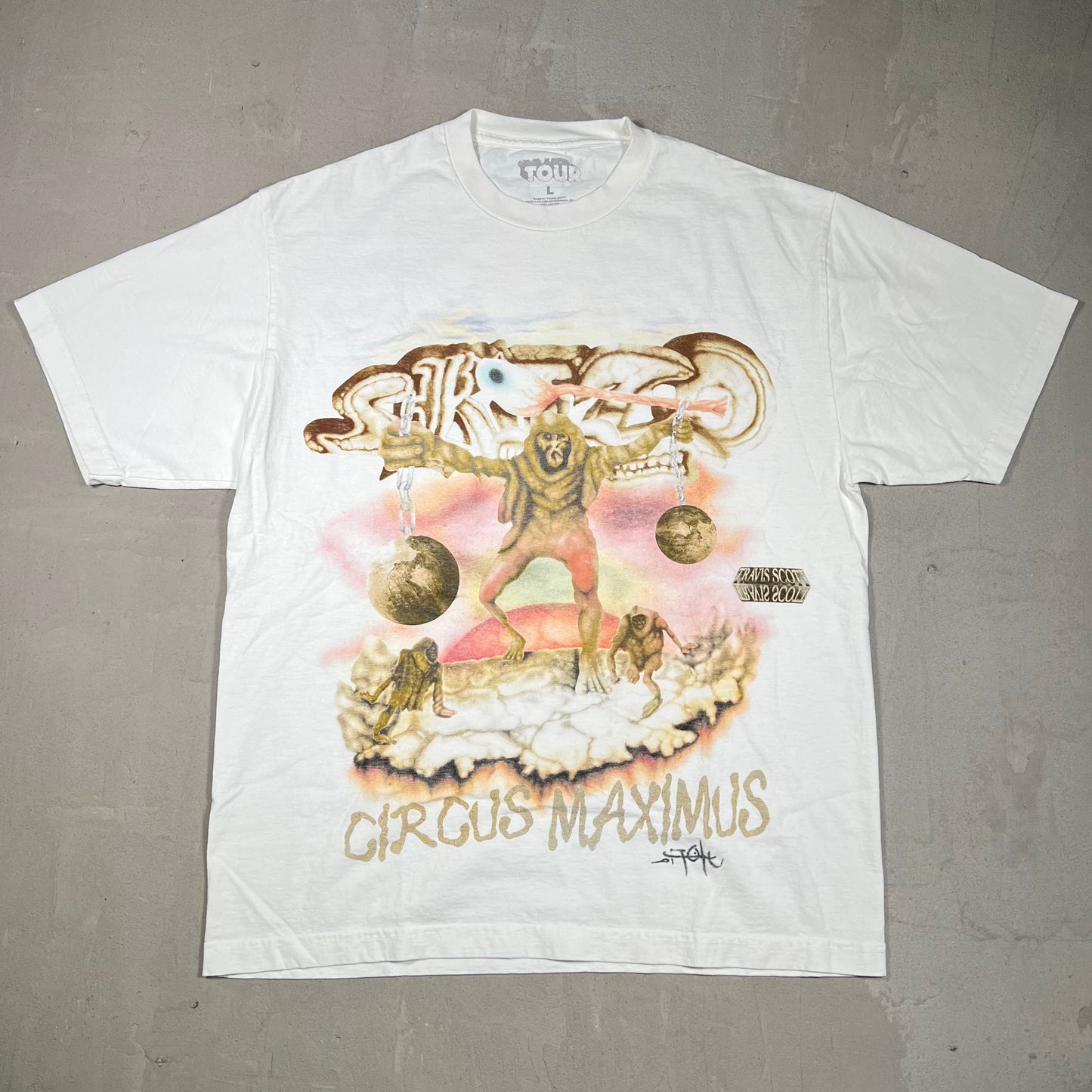 Travis Scott Utopia Circus Maximus White Tee Size Large USED x17811