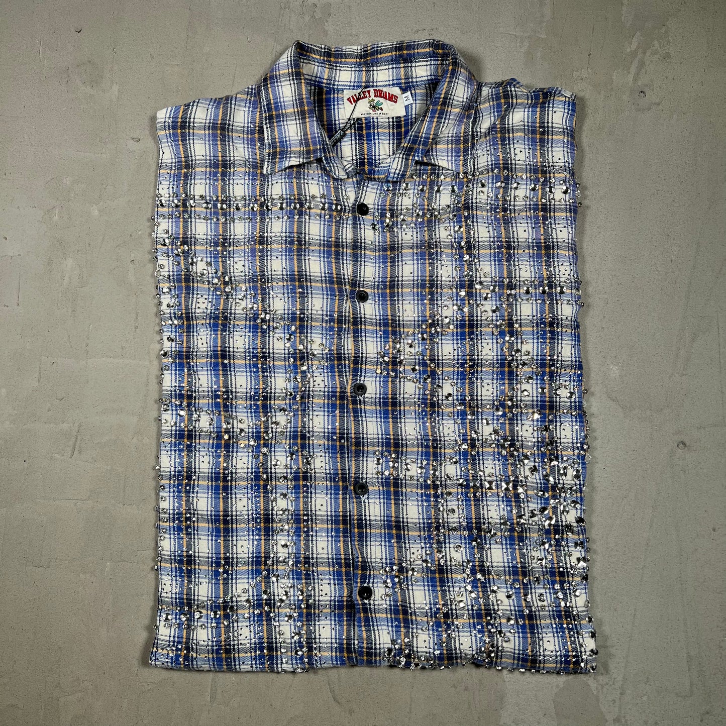 Vale Valley Forever Blue/Yellow Rhinestone Flannel Size Medium NEW x17941