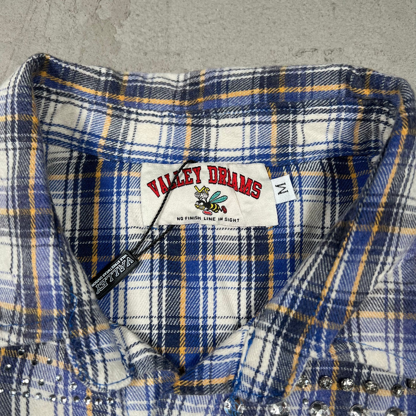 Vale Valley Forever Blue/Yellow Rhinestone Flannel Size Medium NEW x17941