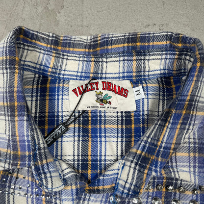 Vale Valley Forever Blue/Yellow Rhinestone Flannel Size Medium NEW x17941