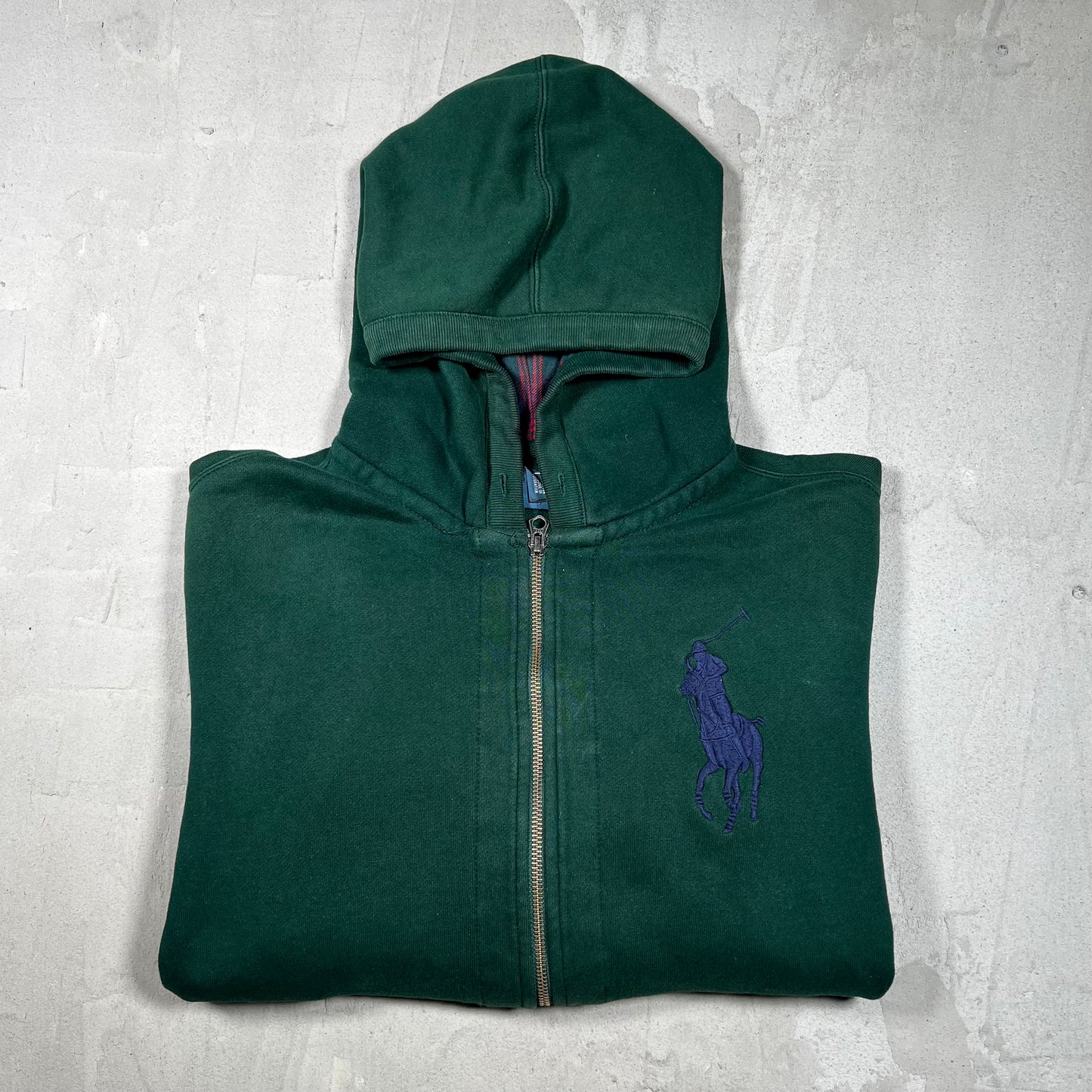Y2K Polo Ralph Lauren Flannel Hoodie Green Zip Up Hoodie Size Medium USED v19863
