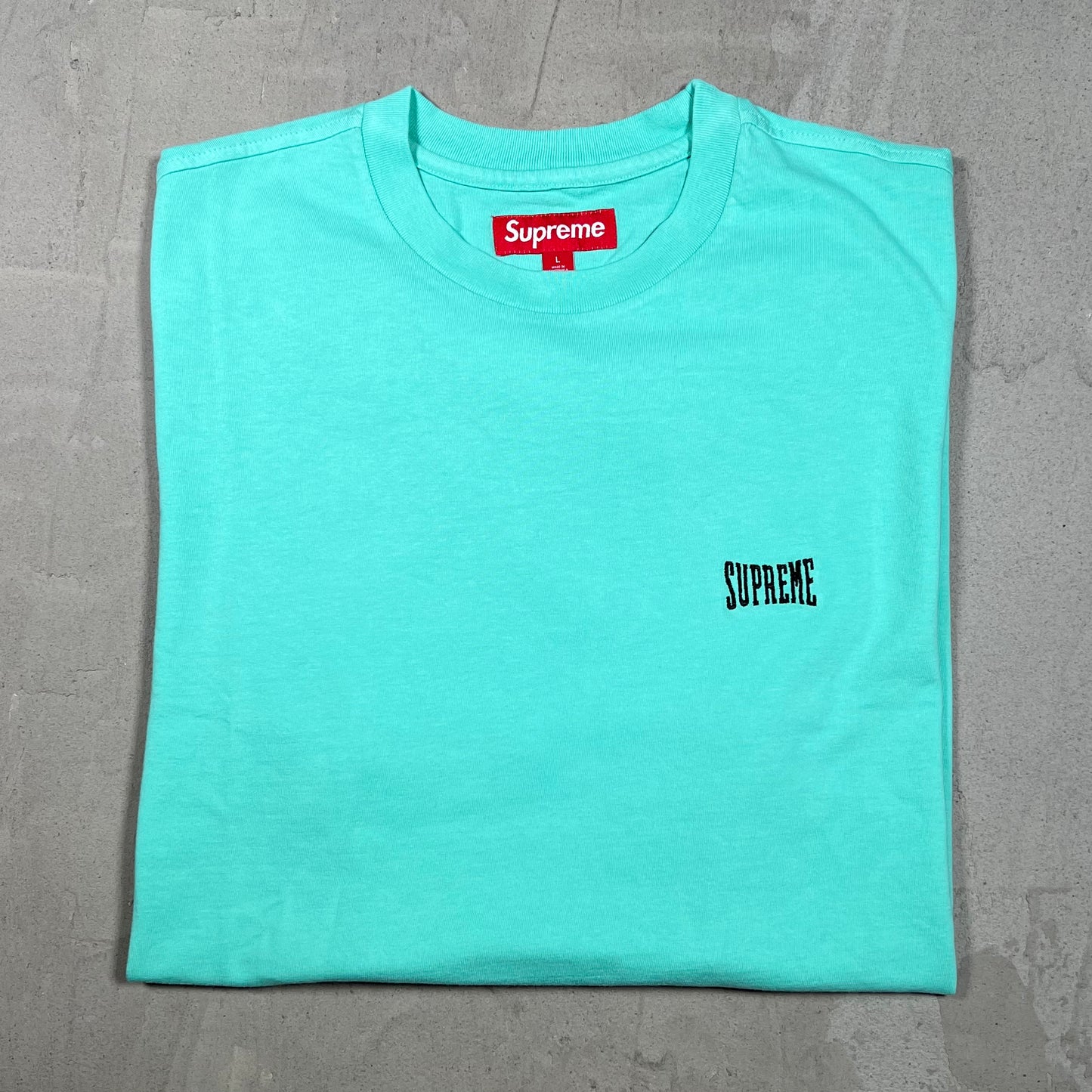 Supreme Warm Up Washed S/S Green Teal Tee Size Large USED x18073