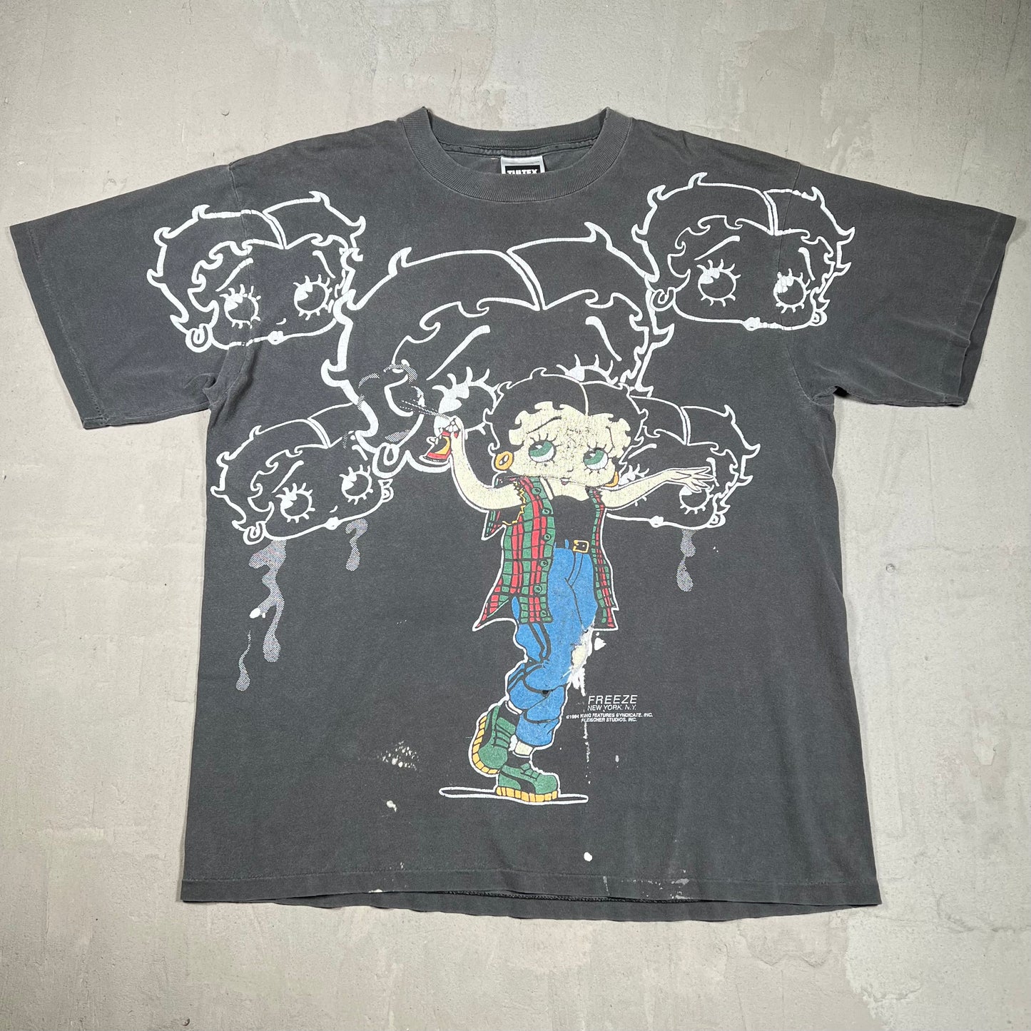 1994 Betty Boop Graffiti Artist Washed Black Tee Size XL USED v19866