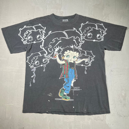 1994 Betty Boop Graffiti Artist Washed Black Tee Size XL USED v19866