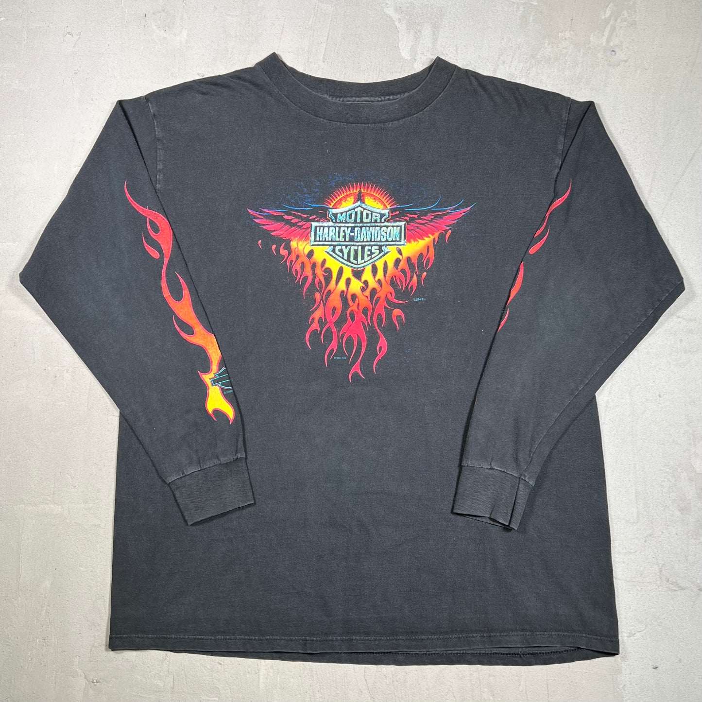 1998 Harley Davidson "El Paso" Flames Black Longsleeve Size XL USED v19868
