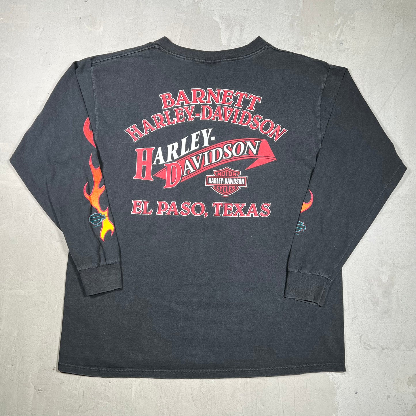 1998 Harley Davidson "El Paso" Flames Black Longsleeve Size XL USED v19868